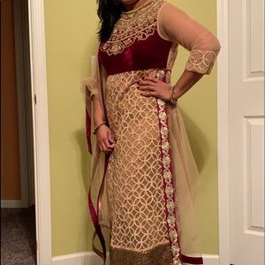 Antique gold and maroon suit